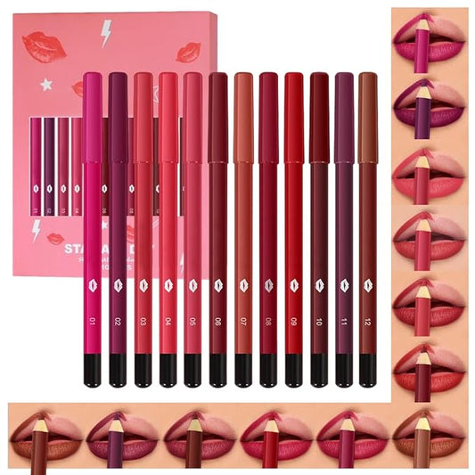 12Pcs Lip Liner Pencil Set - Matte Lip Combo for Women, Waterproof & Smudgeproof, Precise Lip Shaping & Sculpting, Includes Sharpener, Assorted Colors Set C