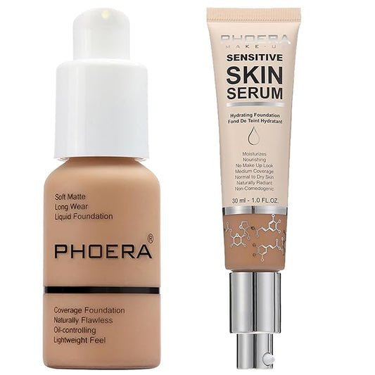PHOERA Foundation Full Coverage,and Medium Coverage 2024 New Flawless Complexion(105+N04/Sand+Sand)