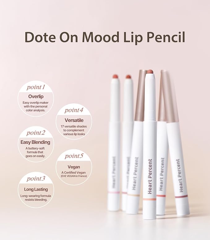 Heart Percent Dote On Mood Lip Pencil, Long-Lasting Creamy Lip Crayon Smooth Color Liner Retractable Lipstick Pencil 0.8g, #09. Cozy Brown