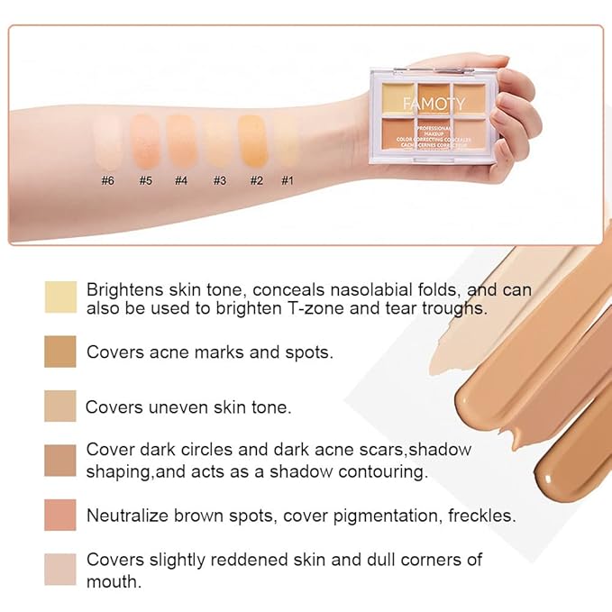 6 Color Correcting Concealer Palette With Concealer Brush,