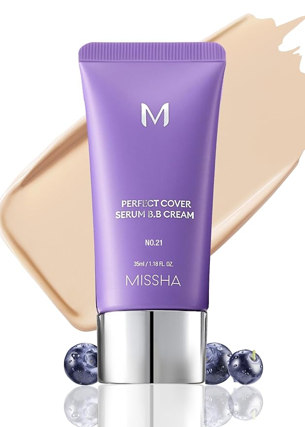 MISSHA M PERFECT COVER SERUM BB CREAM No.21 Light Beige - Light with Cool Undertone, Skin Tint, Tinted Moisturizer, Skin Care Foundation Makeup, Superfood Complex, Glass Skin, Korean Makeup,1.18 Fl oz