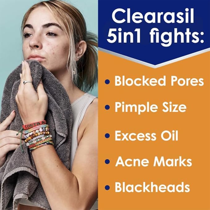 Clearasil Acne Treatment Facial Cleansing Pads, Stubborn Acne Control 5-in-1 Daily Pads, 90 Pads (Pack of 3)