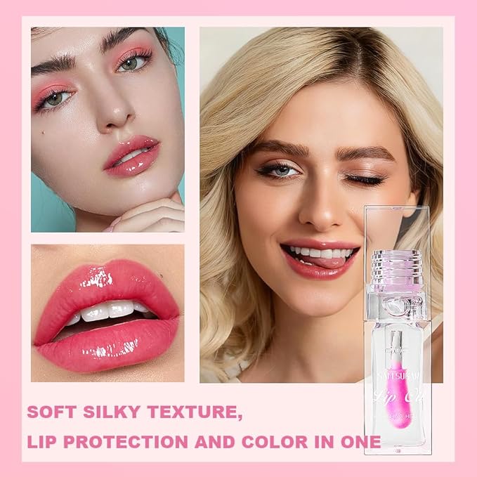 2PCS Magic Color Changing Lip Oil, Big Brush Color Changing Lip Oil, Lip Oil Color Changing, Warm Change Hydrating Color Changing Lip Gloss, Lip Changing Oil Long Lasting Shimmery Fresh Texture