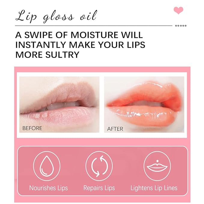 Lip Color Lip Oil, Hydrating, Plumping, Glossy Finish (#01 Pink, 2 Pack)