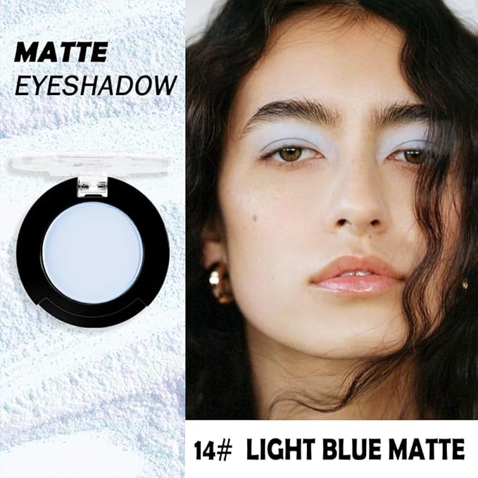 Light Blue Single Matte Eyeshadow Makeup, Cream to Powder Monochrome Eye Shadow for Older Women, Daily Evening Girls Eyeshadow Palette Gift, sombras para ojos, Mini Vegan Travel Eye, #14