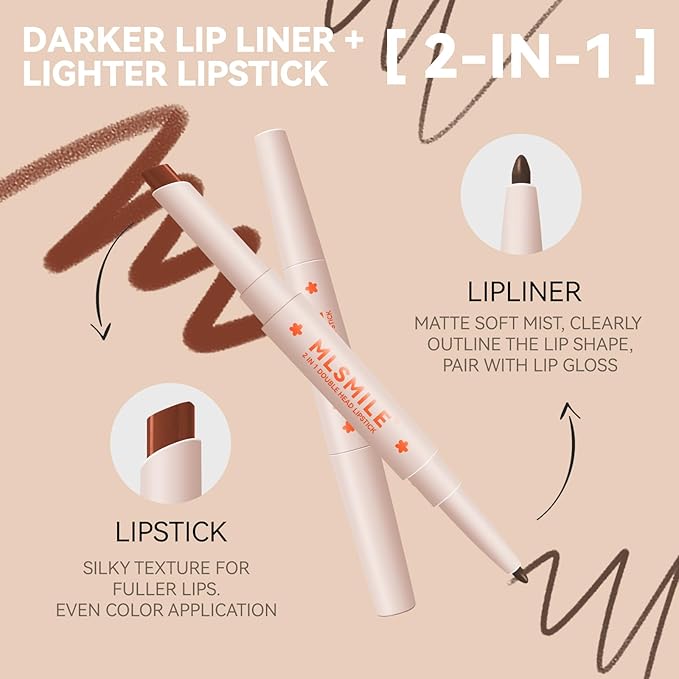 Pink Matte Lip Liner Lipstick Lip Crayon Set, 2-in-1 Smudge-Proof Waterproof Long Lasting Creamy Lip Liner Plumper Lipliner Smooth Soft Longwear Gel Lip Liner Rich Lip Colors for Women(#01)