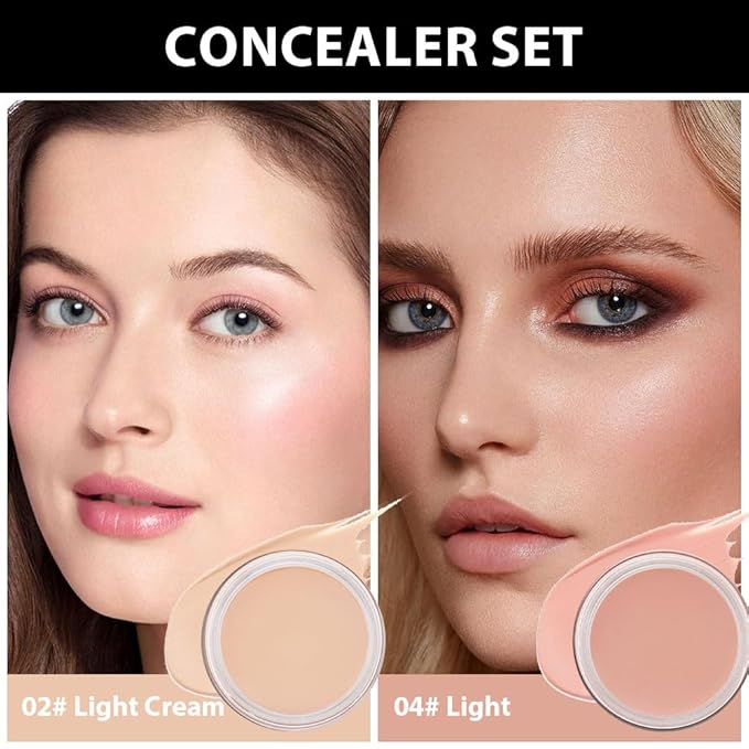 Kaely 2Pcs Pot Concealer Full Coverage Set,under Eye Correcting Concealer,02+04