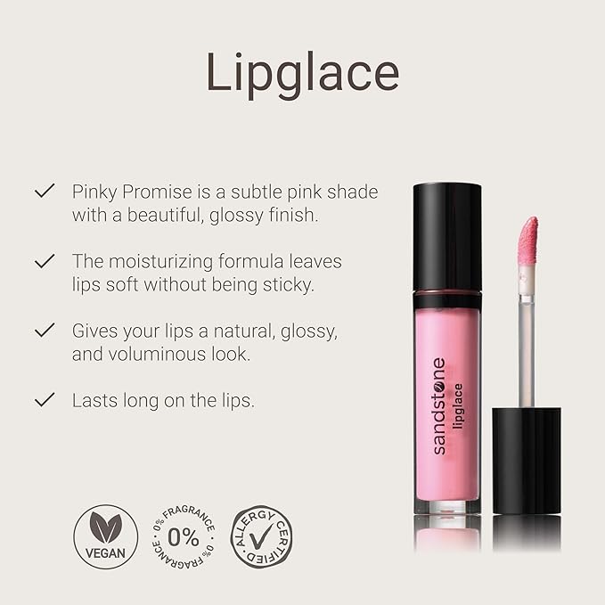 Lipglace - Pinky Promise - Hypoallergenic Vegan Lip Gloss - Fragrance Free & Allergy Certified Non-Sticky & Moisturizing Lipgloss Pink - Anti-Aging Hydrating Lipgloss