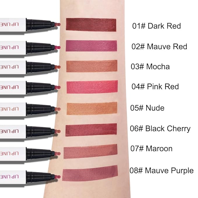 2Pcs Longwear Liquid Lip Liner Stain Marker Pen Set Long Lasting Waterproof, Maroon Dusty Mauve Purple Matte 24 Hour Lip Liner and Lipstick Combo Korean Color Stay Lipliner All Day Lips Stain peel off
