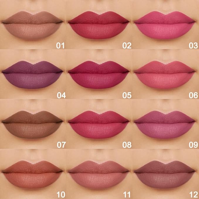 12 Pcs Natural Nude Brown Beige Colors Lip Beige