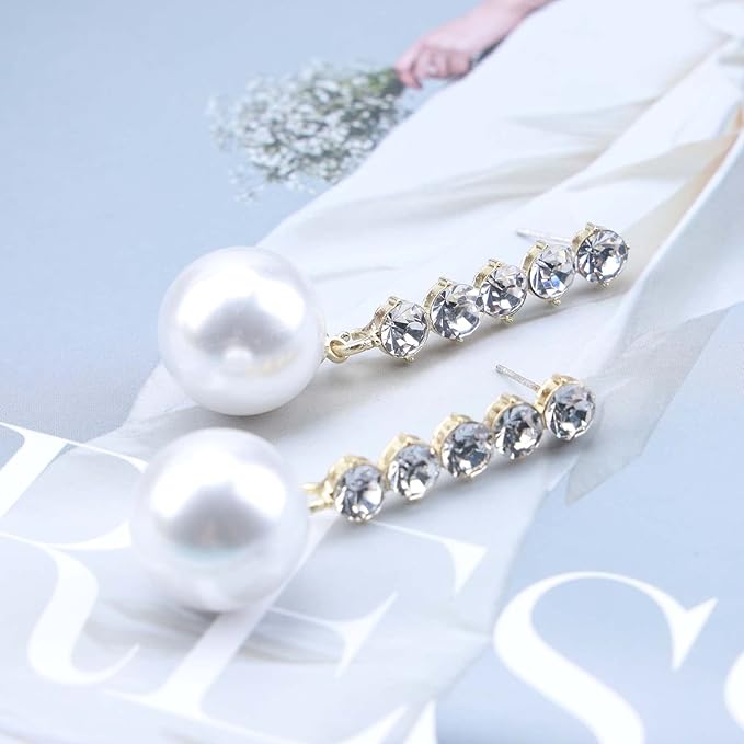 Vintage Pearl Drop Earring Gold Rhinestone