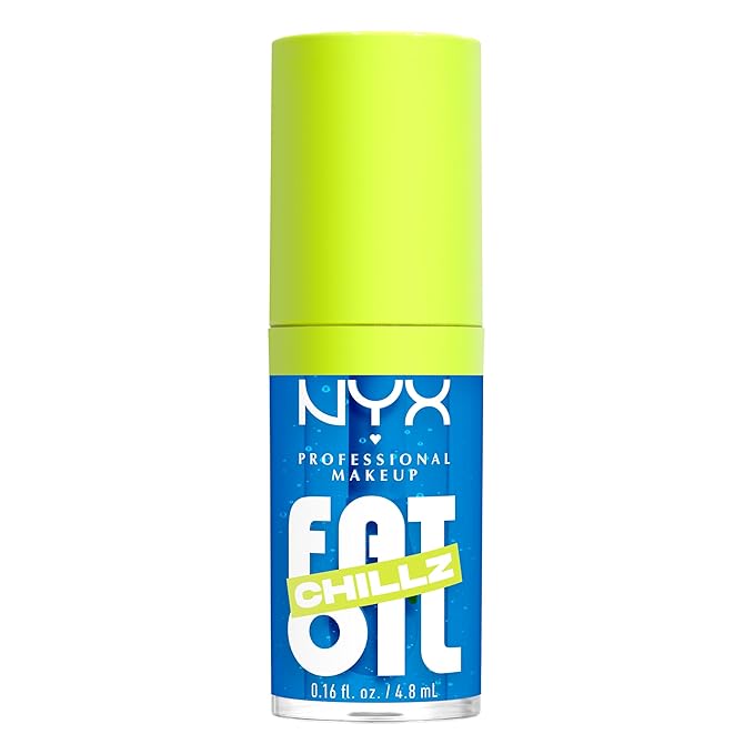 NYX PROFESSIONAL MAKEUP Fat Oil Chillz, Moisturizing, Shiny and Vegan Tinted Lip Gloss - Polar Peppermint (Sheer Blue)