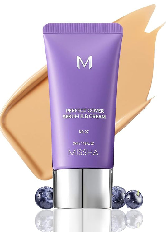 MISSHA M PERFECT COVER SERUM BB CREAM No.27 Honey Beige- Medium with Cool/Neutral Undertone, Skin Tint, Tinted Moisturizer, Skin Care Foundation Makeup, Superfood Complex, Glass Skin, 1.18 Fl oz