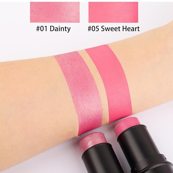 Kaely 2Pcs Cream Blush Stick for Cheeks,Pink Red Lightweight Hydrating,01+05