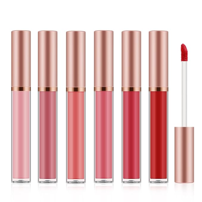 6pcs Matte Lip Gloss Set for Women,Highly Pigmented Velvet Lip Stain，Long Lasting，Waterproof Lip Makeup，Nude，Brown