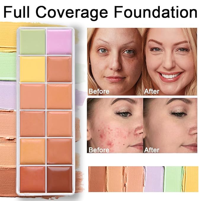 12 Color Correcting Concealer Palette With Concealer Brush,