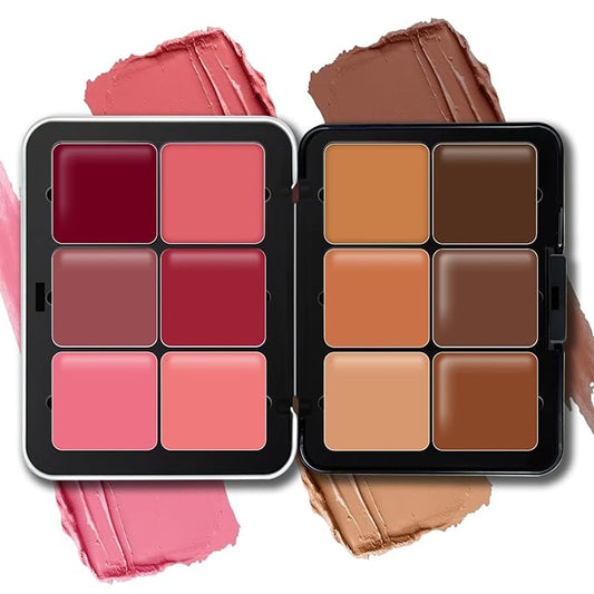 Cream Blush & Concealer Palette, 12 Colors, Long