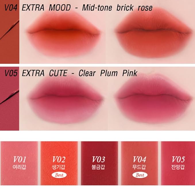 BBIA Last Velvet Tint - Soft & Creamy Matte Finish Lip Stain, Blur Effect with Velvety Texture, Long-Lasting, High Pigment, Lightweight, Non-Drying, Vegan, Korean Lip Makeup (V04 EXTRA MOOD)
