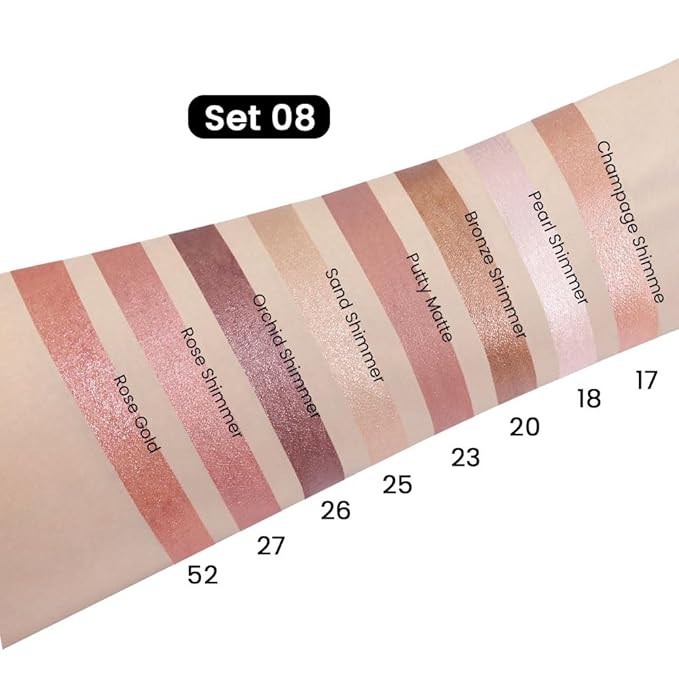 Kaely 8Pcs Cream Eye Shadow Sticks Set for Eyes,Champagne Pearl Bronze Sand Orchid Rose Shimmer Putty Matte Rose Gold,Pencil Eyeshadow Applicator Stick Palette,Halloween Makeup Waterproof 08