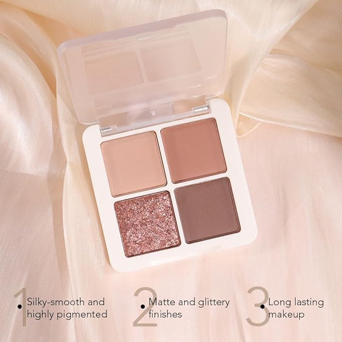 4 Colors Matte Shimmer Eyeshadow Makeup Palette,Nude Light Dark Brown Rose Gold Highly Pigmented Natural Neutral Eye Shadow Palette,Long Lasting Waterproof Naturing-Looking Women Girls Eye Shadow