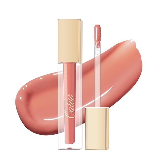 Oulac Shine Nude Liquid Lipstick for Women-Lip Plumper Lip Gloss for Dry Lip Care, Lightweight Soft and Hydrating Lip Tint Stain with Vitamin E & Rose Oil Vegan & Cruelty-Free, S01