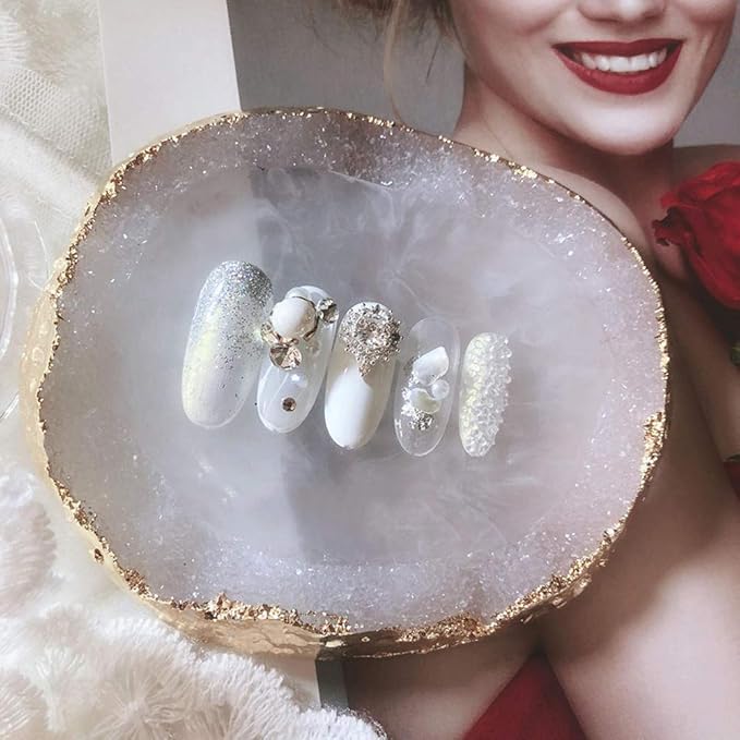 1pc White Golden Edge Resin Nail Art Palettes