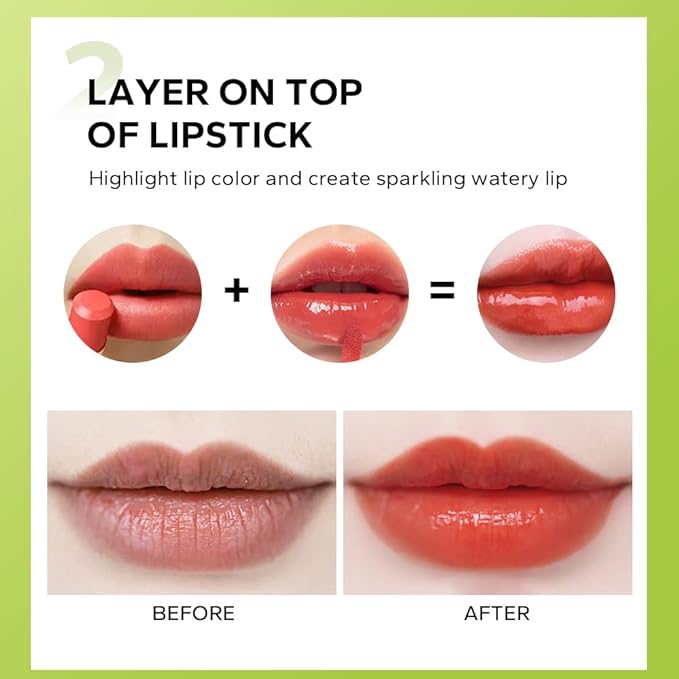 Beauty Glazed Big Brush Head Lip Oil, Ultra-Hydrating & Nourishing, Smooth Glossy Finish Lip Glow Oil, Shiny and Vegan Tinted Lip Gloss, Non-Sticky Formula (1, 104# LOVE)