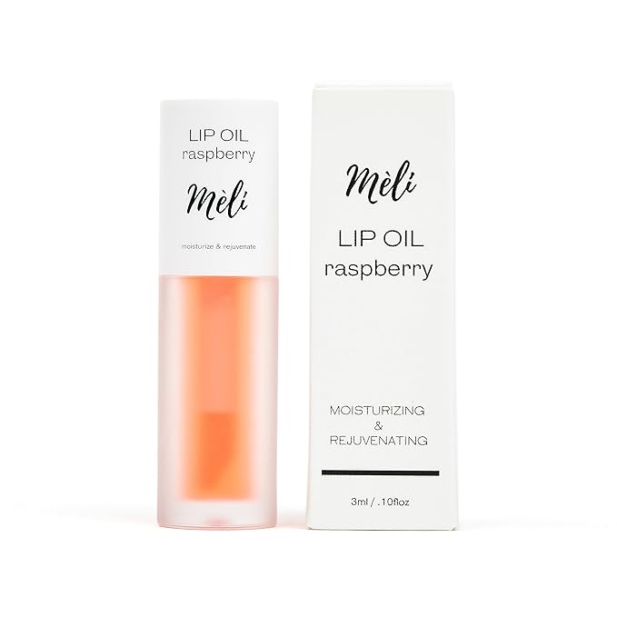 MÈLI Organic Lip Oil with Hyaluronic Acid | Clear Non-Sticky, Natural Lip Gloss, Moisturizing, Revitalizing and Rejuvenating (Raspberry)