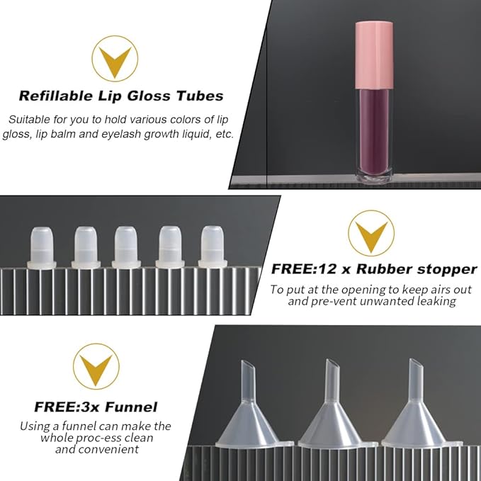 YITOU 12PCS Lip Glaze Bottle Empty 5ml, Transparent Glaze