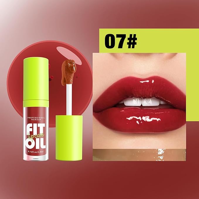 8 Colors Lip Oil Glaze - Hydrating Glow Oil With Big Brush Head, Shiny Moisturizing Gloss, Long Lasting Non-sticky Fresh Transparent Tinted Plumping Oil (# 07)
