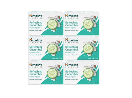 Himalaya Refreshing Cucumber Cleansing Bar, Face and Body Soap for Soft Skin, 4.41 oz, 6 Pack