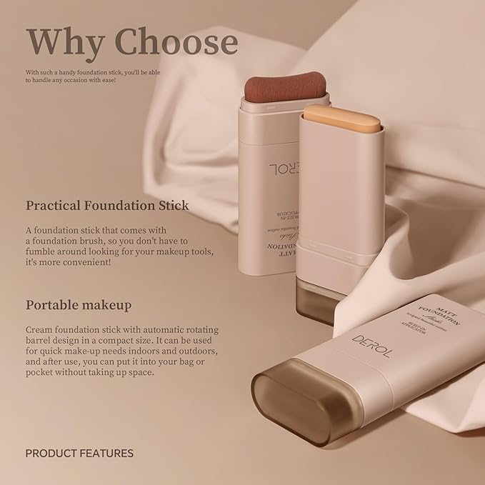 Multi-Use Foundation Stick Makeup with Brush,High Coverage Blendable Makeup Stick(#1)