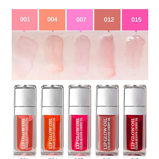 2 Colors Hydrating Plumping Lip Glow Oil,Moisturizing Lip Oil Gloss Transparent Glossy Lip Gloss Primer Lip Tint for Lip Care and Dry Lip (012#+015#)