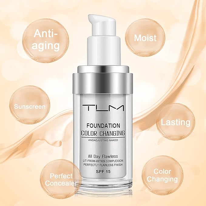 2 PACK TLM Color Changing Foundation Liquid Base,TLM
