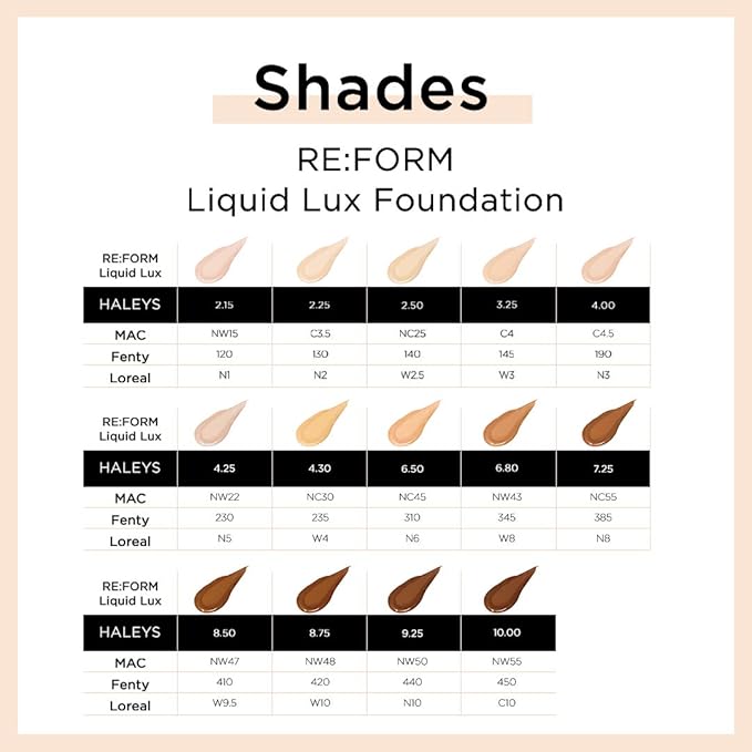 HALEYS RE:FORM Liquid Lux Foundation (8.75) Vegan, Cruelty-Free Long-Lasting Wear