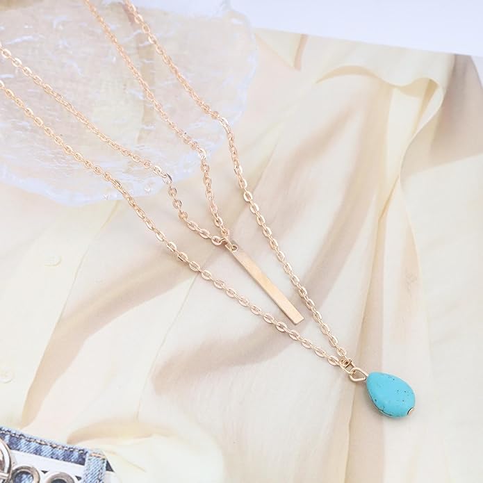 Boho Teardrop Turquoise Neckalce Layered Turquoise