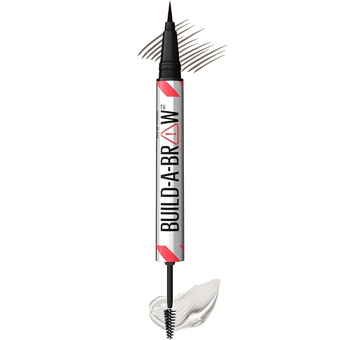 Maybelline Build-A-Brow 2-in-1 Brow Pen and Sealing Eyebrow Gel, Eyebrow Makeup for Real-Looking, Fuller Brows, Ash Brown, 1 Count