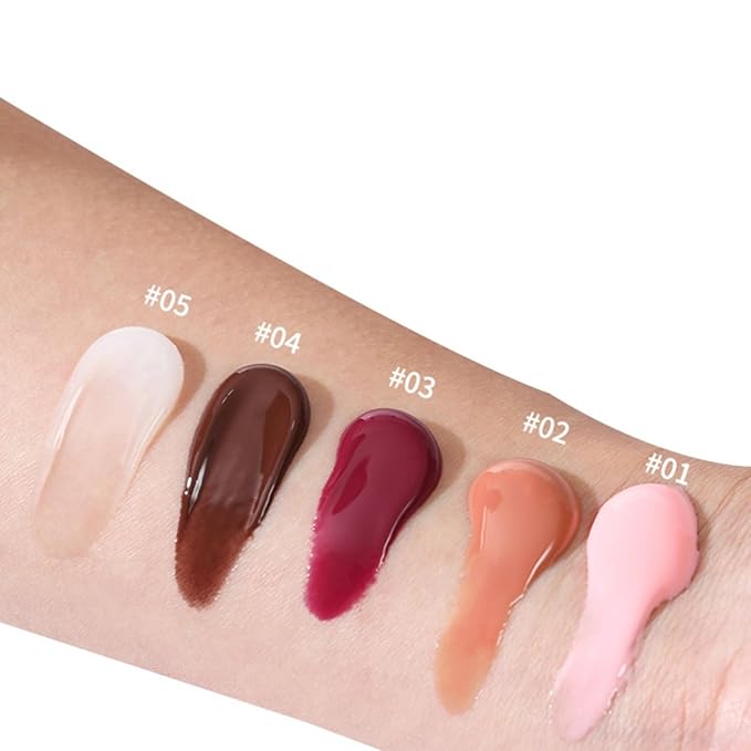 MAEPEOR Lip Glowy Balm 5 Colors Plumping Hydrating Lip Butter Balm and Nourishing Lip Care Lip Treatment Glossy Finish Non-sticky Tinted Lip Balm (03 Raspberry Jelly）