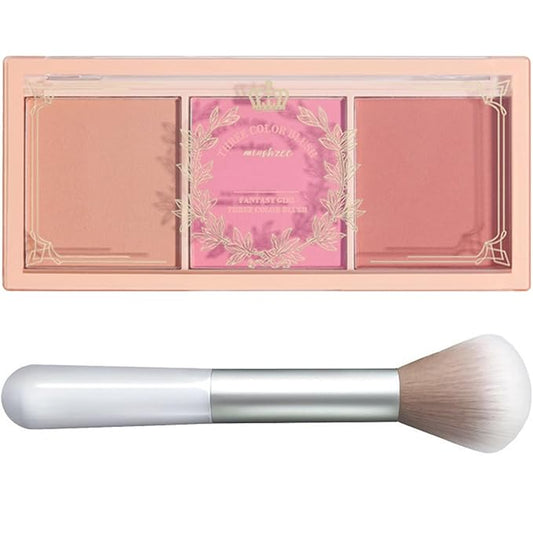 3 Color Matte Pink Blush Palette with Brush, Long Lasting Cheek Makeup, Smooth and Light Blush Powder for Face Beauty
