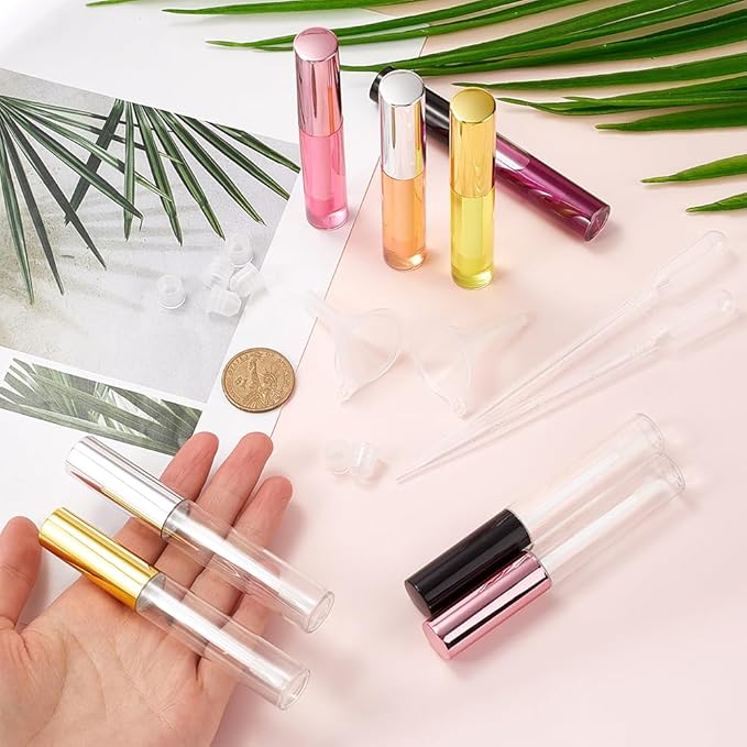 GORGECRAFT 8PCS 10ml Empty Lip Gloss Tubes with Wand Tip Refillable Lipgloss Balm Bottle Clear Plastic Cosmetic Gloss Container Lipstick Bottle with Droppers Funnel for Travel DIY Lip Samples
