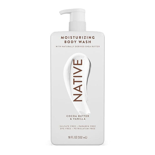 Native Moisturizing Body Wash Contains Naturally Derived Ingredients | for Women & Men, Sulfate, Paraben, & Dye Free Leaving Skin Soft & Hydrated | Cocoa Butter & Vanilla 18 oz