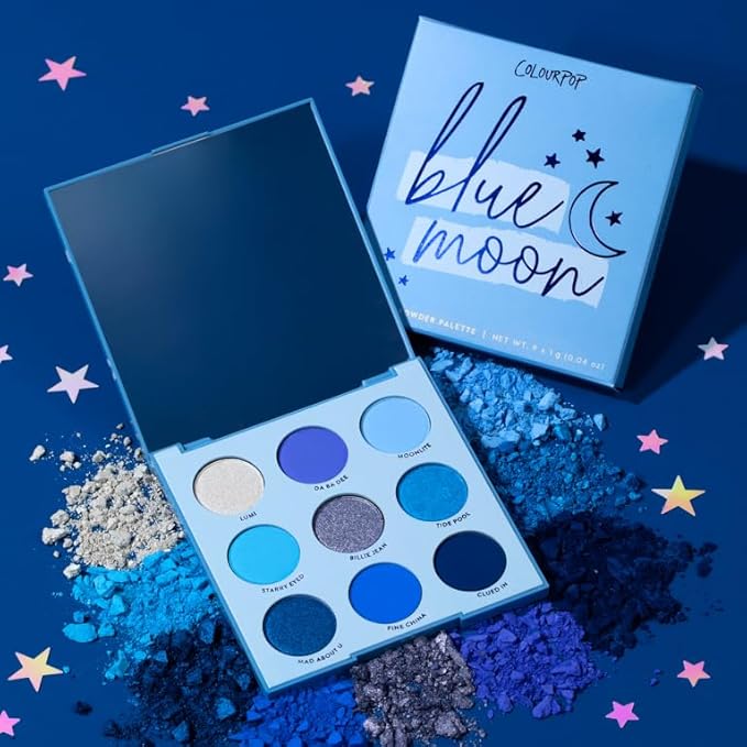 ColourPop Blue Moon Eyeshadow Palette - Monochromatic Blue Shadow Palette with Matte, Metallic and Duochrome Finishes - High-Pigment Eye Makeup with a Long-Wearing Formula (0.3 oz)