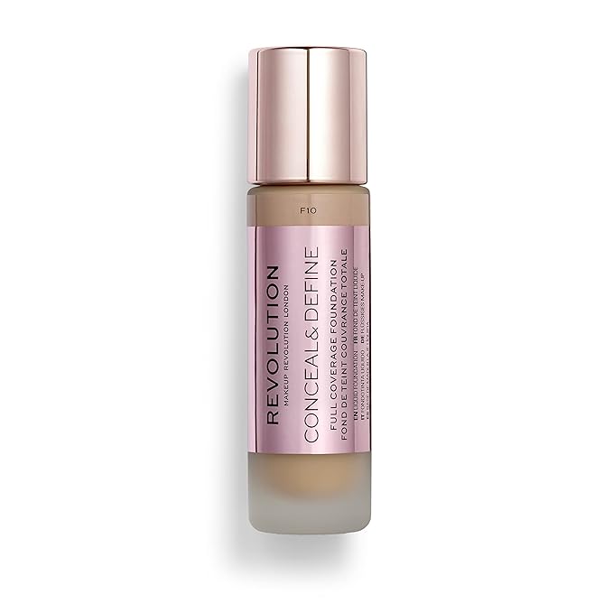 Makeup Revolution Conceal & Define Foundation, Cream Foundation Cruelty-Free, F10, 23ml