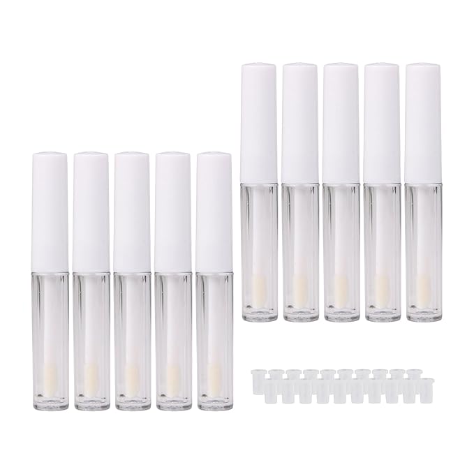 RDEXP 1.3ml Empty Lip Gloss Tube Clear Plastic Lip Gloss Containers Pack of 10 (White Cap)