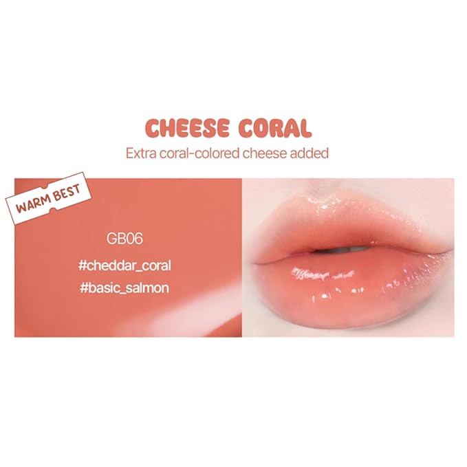 Glow Bokki Glossy Lip Tint, Korean Beauty (GB06 Cheese Coral, 4.1 grams)