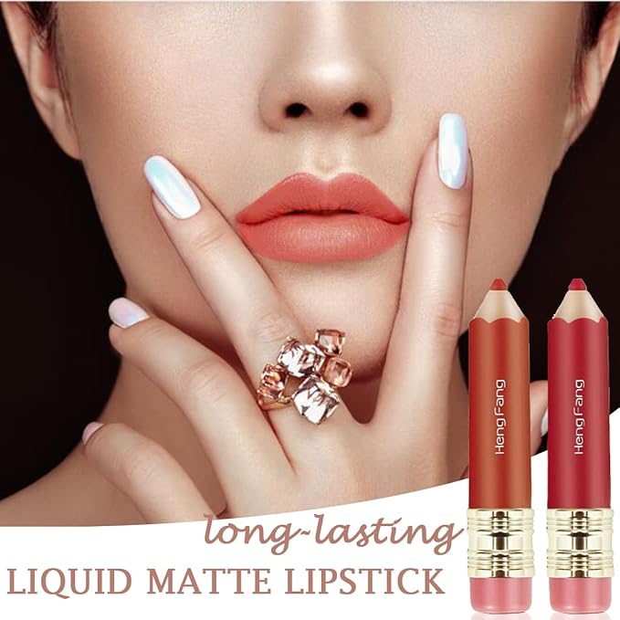 2 Color Pencil Shaped Lip Gloss,Matte Hydrating Liquid Lipstick for Women Long Lasting Lip Tint Non-sticky Nourishing Lip Glosses Set (Black tea+Carrot)