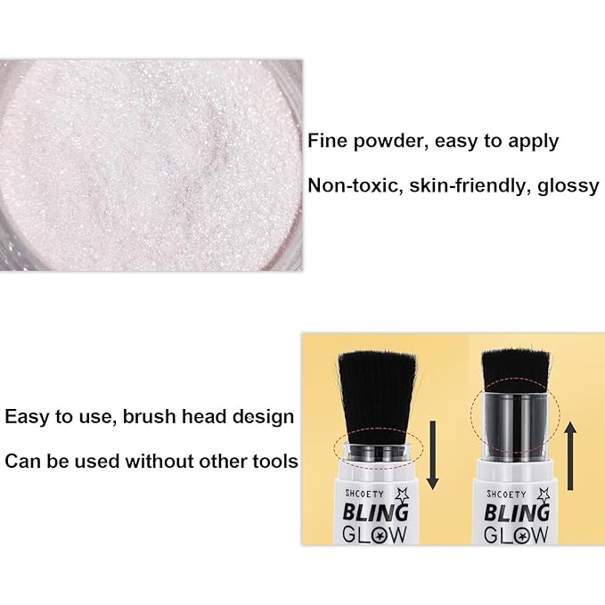 Glitter Powder Highlighter Makeup, Fairy Highlight Shimmer Body Pearl White)