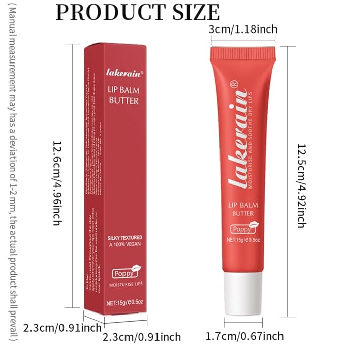 Tinted Lip Butter Balm - Tinted Moisture Gel Lip Gloss | Hydrating Glow Tinted Lip Care | Tinted Lip Stain (Poppy, 04)