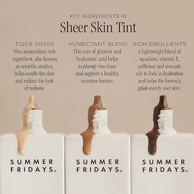 Summer Fridays Sheer Skin Tint - Skin Tint with Hyaluronic Acid - Helps Diminish Uneven Skin Tone - Sheer to Light Coverage - Shade 5 - Medium with Warm Neutral Undertones (1 Fl Oz)