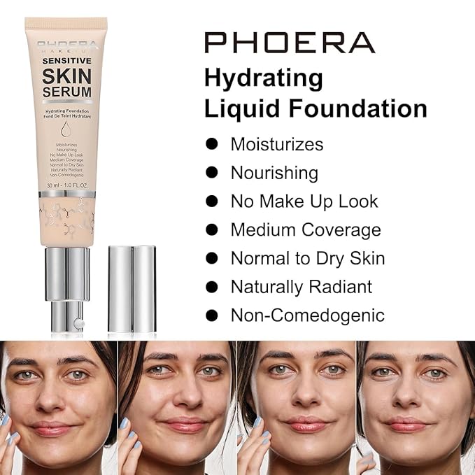 PHOERA Essence Foundation, Hypoallergenic Full Coverage Foundation Serum, Beige, norm)